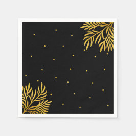Elegant Birthday Guld Black Foliage Party Pappersservett