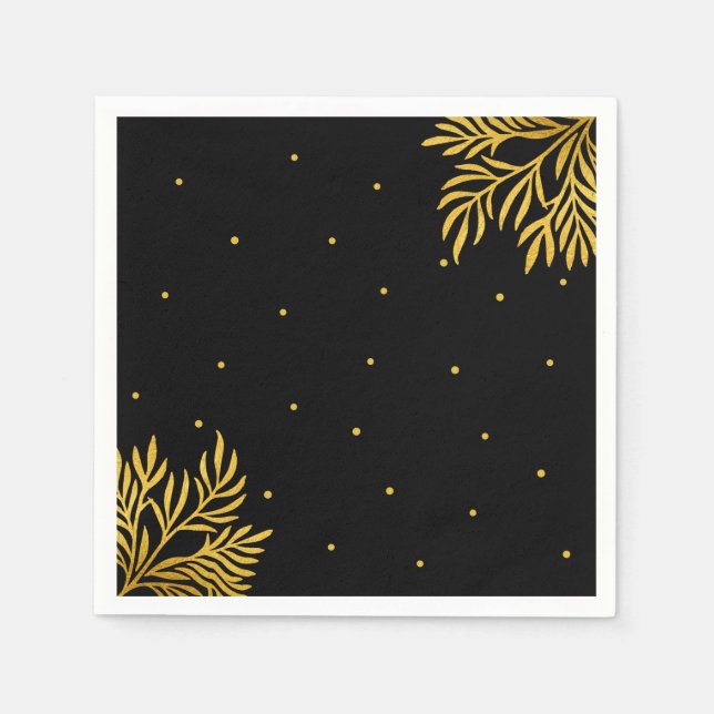 Elegant Birthday Guld Black Foliage Party Pappersservett (Framsidan)