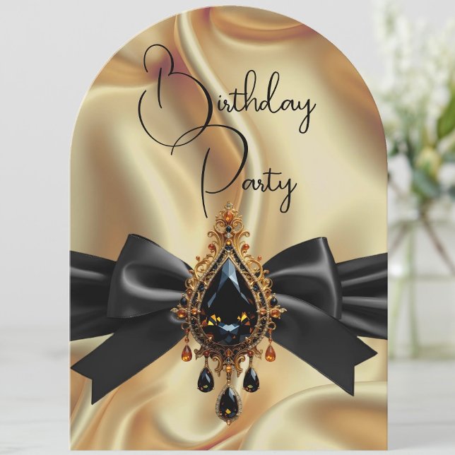 Elegant Birthday Guld Black Jewel Bow Inbjudningar (Skapare uppladdad)