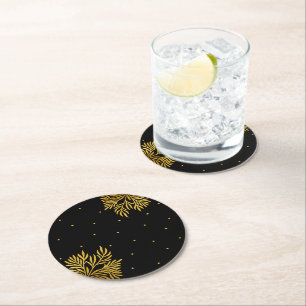 Elegant Birthday Guld Foliage Party Underlägg Papper Rund
