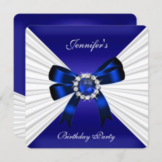 Elegant Birthday Inbjudan Royal Blue Jewel White 2