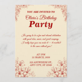 Elegant Birthday Invitation Card – Custom Floral D Inbjudningar