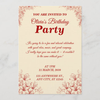 Elegant Birthday Invitation Card – Custom Floral D Inbjudningar