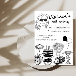 Elegant Birthday Line Art Girl’s Birthday Party Inbjudningar