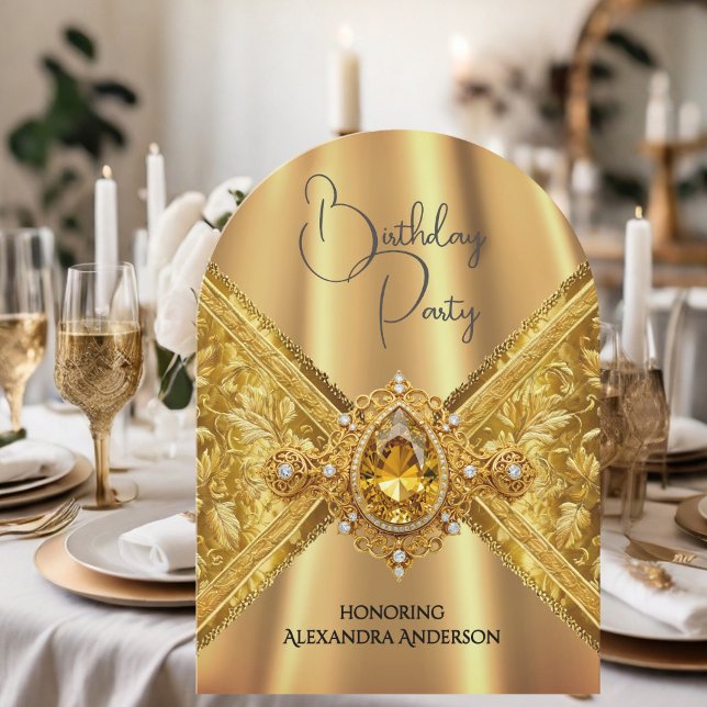 Elegant Birthday Ornate Guld Jewel Fabric Inbjudningar (Skapare uppladdad)