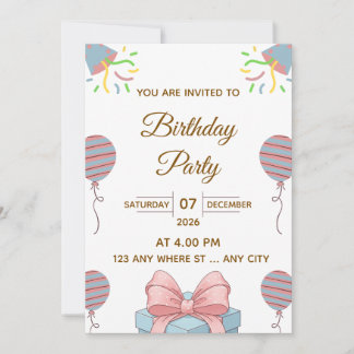 Elegant Birthday Party Invitation with Balloons Inbjudningar