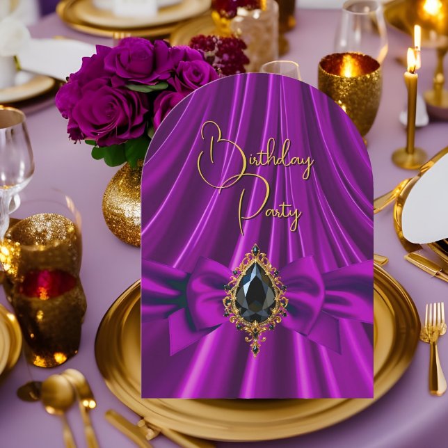 Elegant Birthday Plum Lila Guld Black Jewel Inbjudningar (Skapare uppladdad)