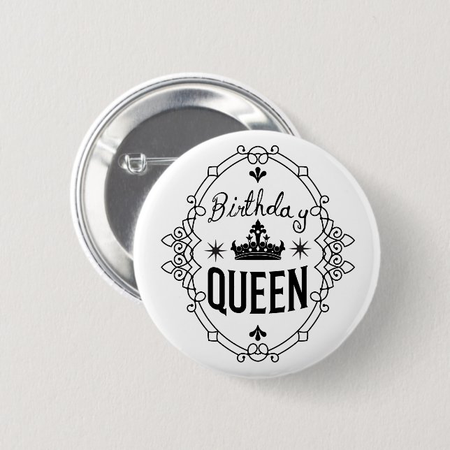 Elegant Birthday Queen Crown Typography White Knapp (Framsida & baksida)