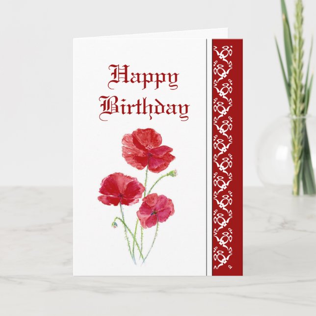 Elegant Birthday, Red Poppies, Garden Flowers Kort (Framsida)