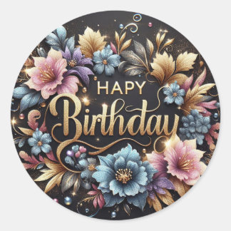 Elegant birthday sticker  runt klistermärke