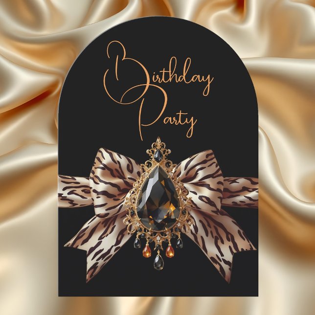 Elegant Birthday Tiger Bow Caramel Guld Jewel Inbjudningar (Skapare uppladdad)