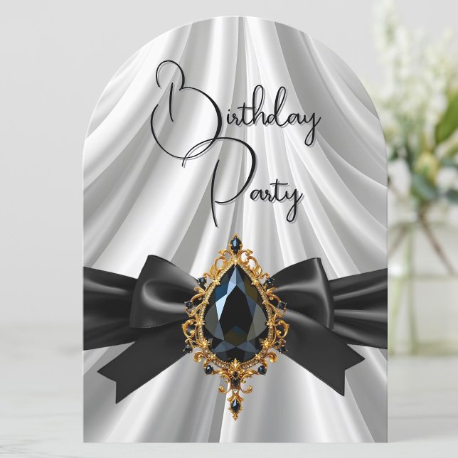 Elegant Birthday White Guld Black Jewel Bow Inbjudningar (Skapare uppladdad)