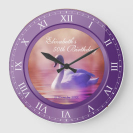 Elegant Birthday White Svan Lila Amethyst Photo Stor Klocka