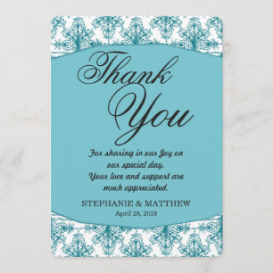 Elegant Biscayabukten Blue & White Damask Mönster Tack Kort