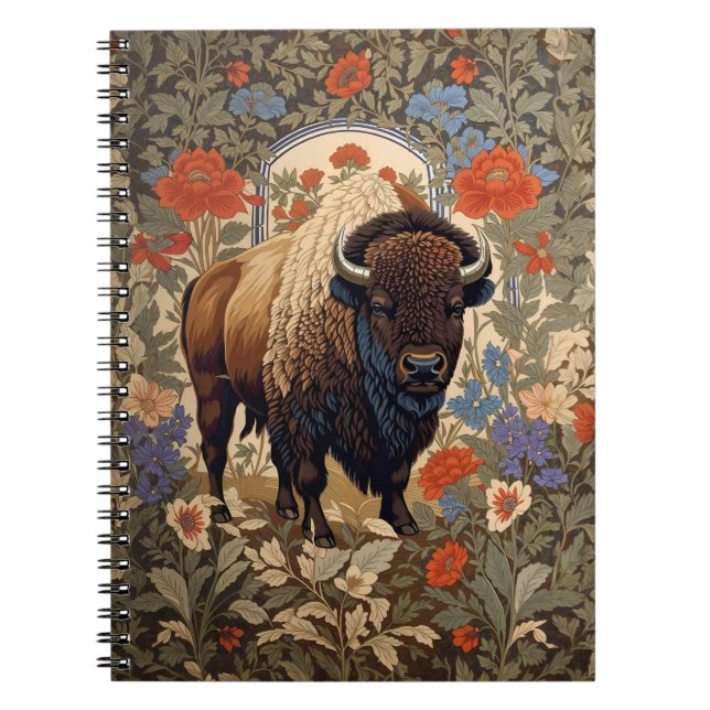 Elegant Bison William Morris Inspired Anteckningsbok (Framsidan)