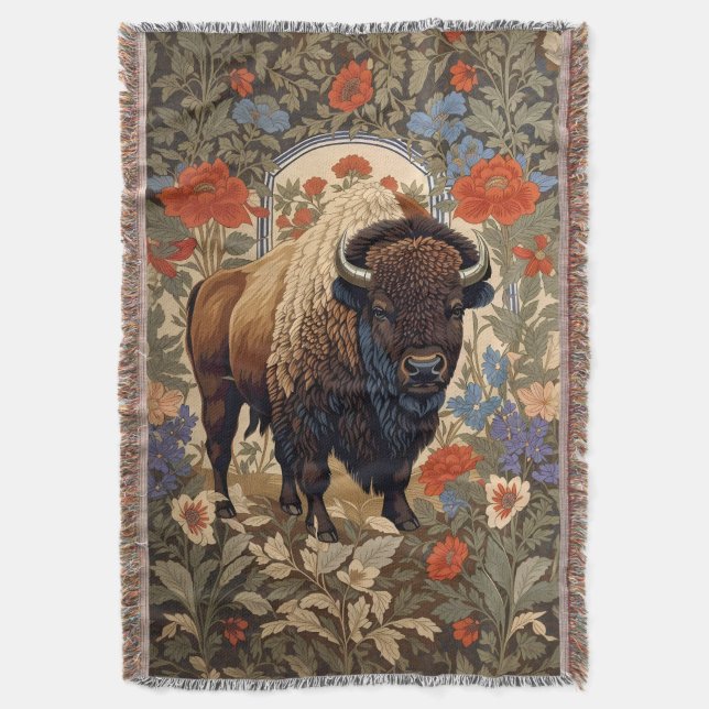 Elegant Bison William Morris Inspired Filt (Framsidan Vertikal)