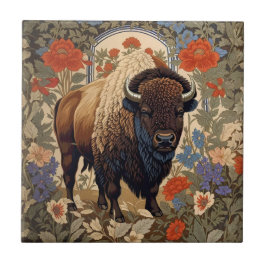 Elegant Bison William Morris Inspired Kakelplatta