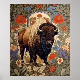 Elegant Bison William Morris Inspired Poster