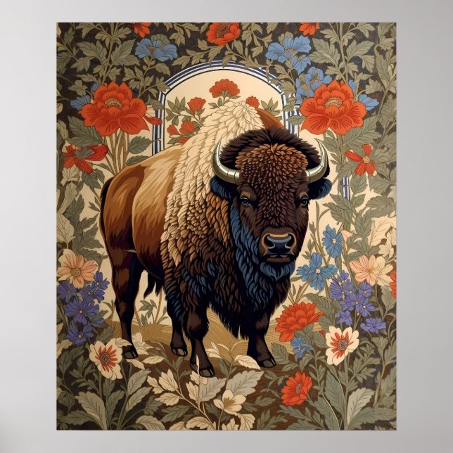 Elegant Bison William Morris Inspired Poster (Framsidan)