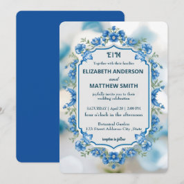 Elegant Biue & White Overlay Flowers bröllop Inbjudningar