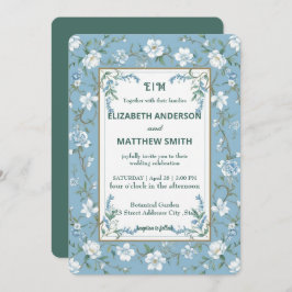 Elegant Biue & White Overlay-fotoblommor bröllop Inbjudningar