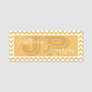 Elegant bivax gul Chevron-monogram Namnbricka