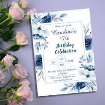 Elegant blå 17-årsdagars blommigt blått