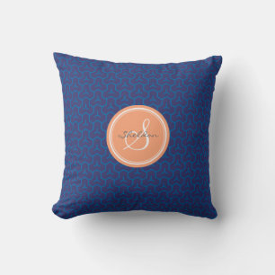Elegant blå abstrakt geometrisk mönster monogram kudde