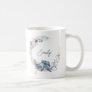 Elegant Blå Akvarell Blomma Kaffemugg