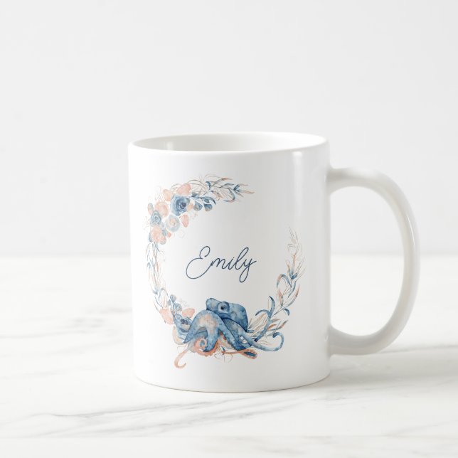 Elegant Blå Akvarell Blomma Kaffemugg (Höger)
