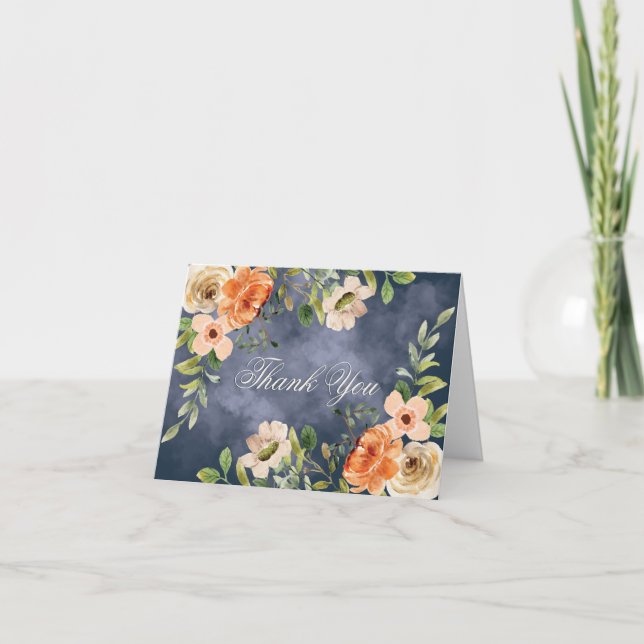 Elegant Blå Akvarell Blomma Tack Kort (Framsida)