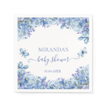 Elegant Blå Akvarell Blommig Bebis Shower