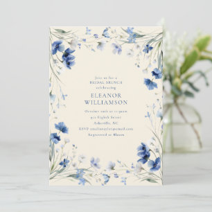 Elegant Blå Akvarell Blommig Bröllopsbrunch Inbjudningar