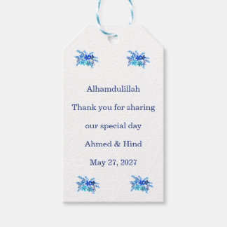 Elegant Blå Akvarell Blommig Islamisk Bröllop Presentetikett
