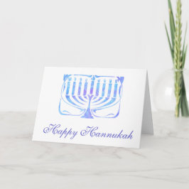 Elegant blå akvarell-menorah Glad Hanukkah Helgkort