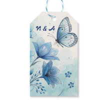 Elegant Blå Akvarell Natur Blommig & Fjäril