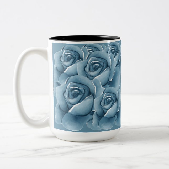 Elegant blå akvarellrosor keramisk kaffemugg (Vänster)