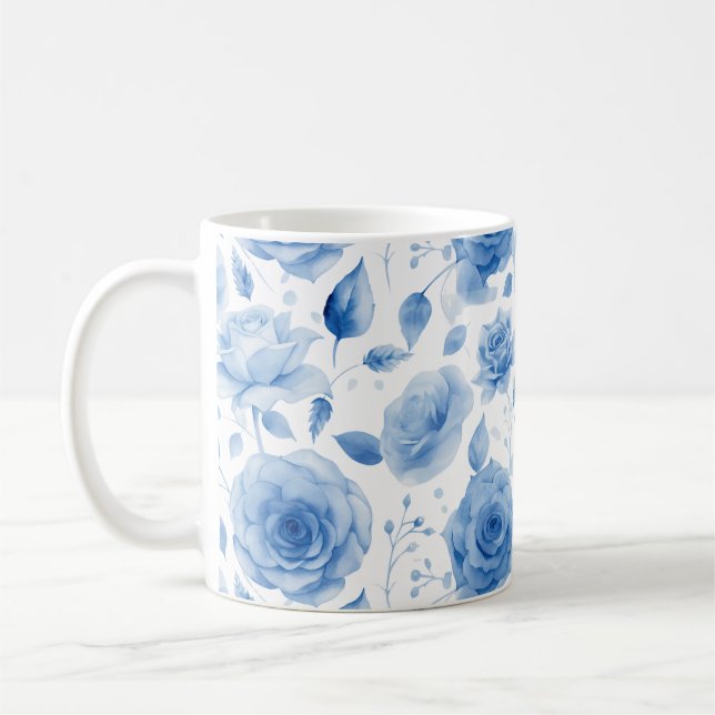 Elegant blå akvarellrosor Klassisk mugg  (Vänster)