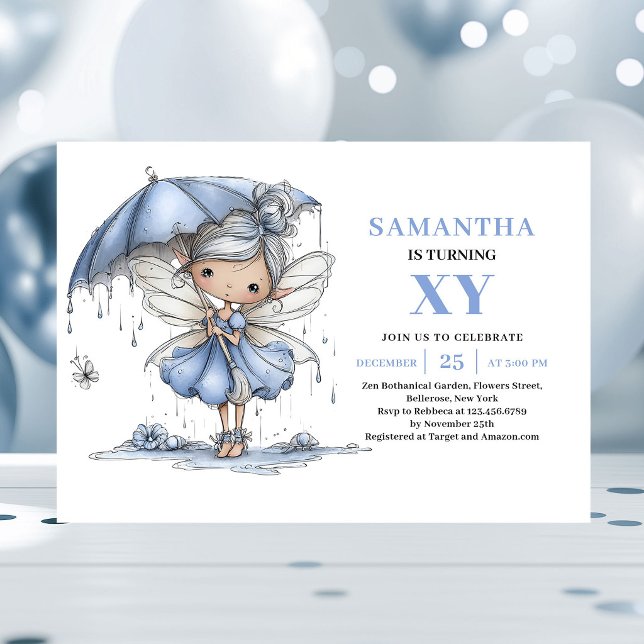 Elegant Blå Älva Flickas 6-årsdag Magisk inbjudan (Elegant Blue Fairy Girl 6th Birthday Magic invitation)