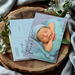 Elegant Blå Baby Foto Tack Postkort Vykort