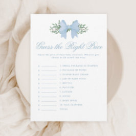 Elegant blå båge Gissa priset Baby Shower-spel Inbjudningar