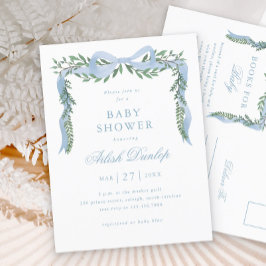 Elegant Blå Båge Pojke Baby Shower Inbjudan