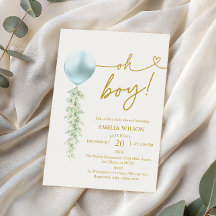 Elegant blå ballong grönska baby shower