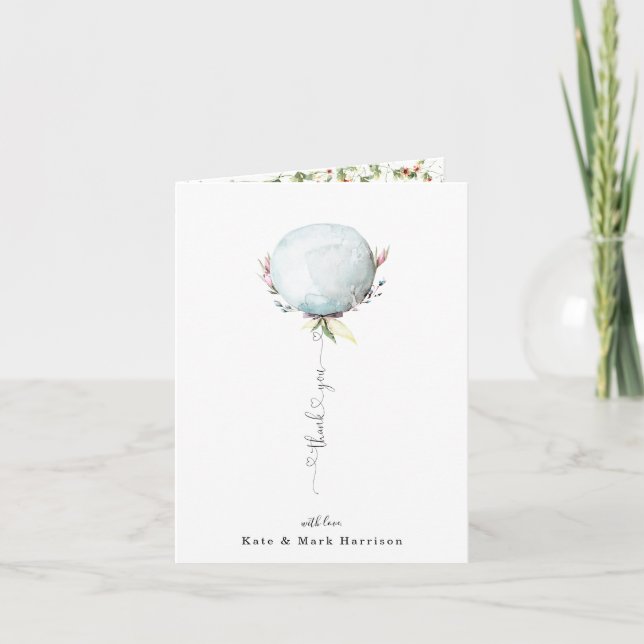 Elegant blå ballong Tack Kort (Framsida)