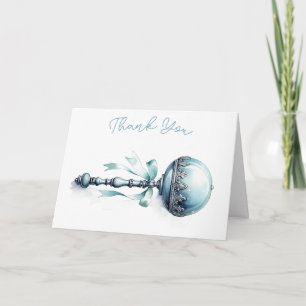Elegant blå barnskramla pojke baby shower tack så  kort