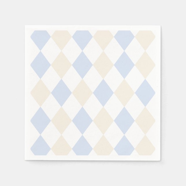 Elegant blå beige enkel klassisk diamantmönster pappersservett (Framsidan)
