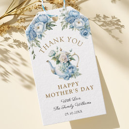 Elegant blå blomkruka tekanna Mors dag Tack Presentetikett