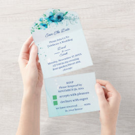 Elegant Blå Blomma Personlig Save The Date