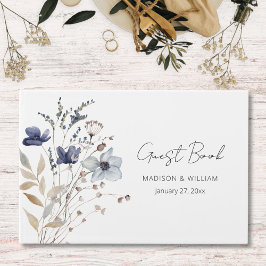 Elegant Blå blomman Bouquet Blommigt Bröllop Gästböcker