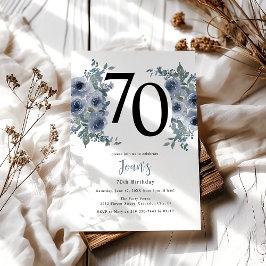 Elegant Blå Blommig 70-årsdag Inbjudningar